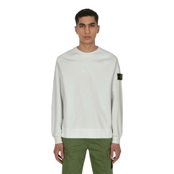 Stone Island 82 22 White Ice Blue Crew Neck Long Sleeve Sweatshirt M - Picture 1 of 10
